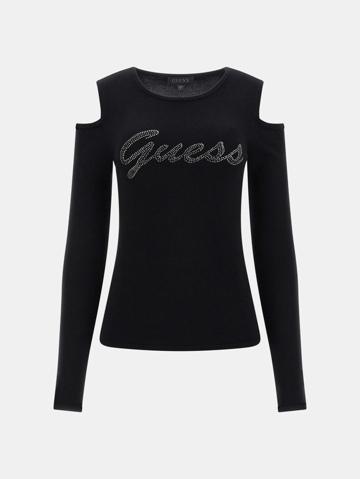 Cold Shoulder Guess Logo Sweater - Zwart