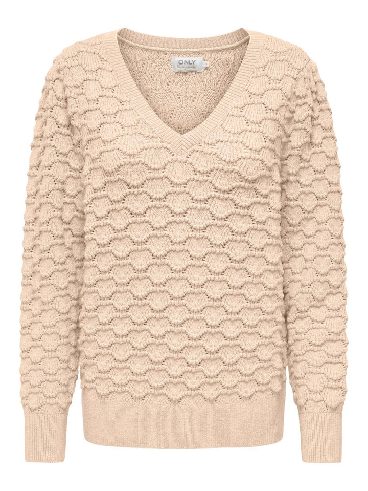 Onlmaxine L/s V-neck Pullover Ex Kn - Ecru
