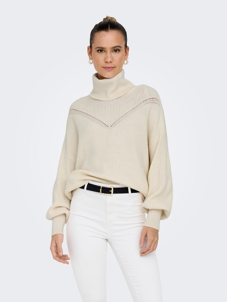 Onlkatia Ls Rib Roll Neck Cc Knt - Ecru