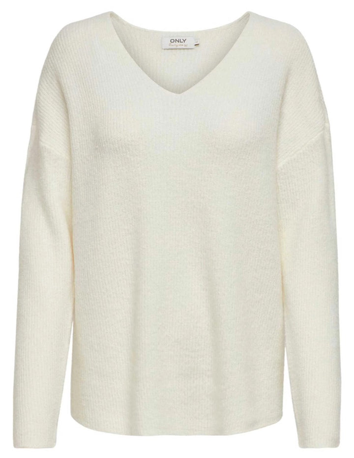 Onlcamilla V-neck L/s Pullover Knt - Ecru