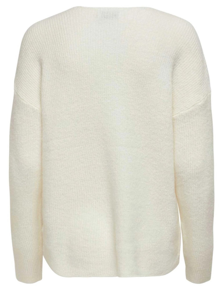 Onlcamilla V-neck L/s Pullover Knt - Ecru