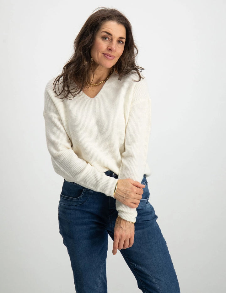 Onlcamilla V-neck L/s Pullover Knt - Ecru