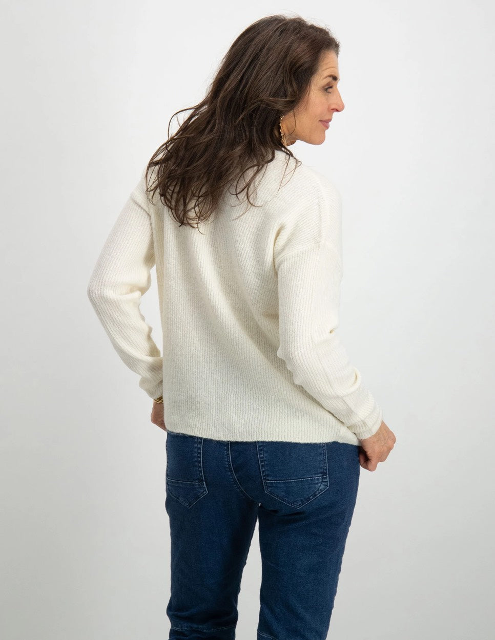 Onlcamilla V-neck L/s Pullover Knt - Ecru