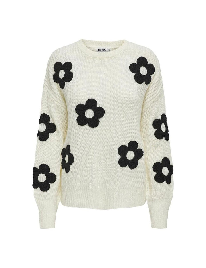 Onlbonnie Ls Flower O-neck Ex Knt - Ecru Dessin