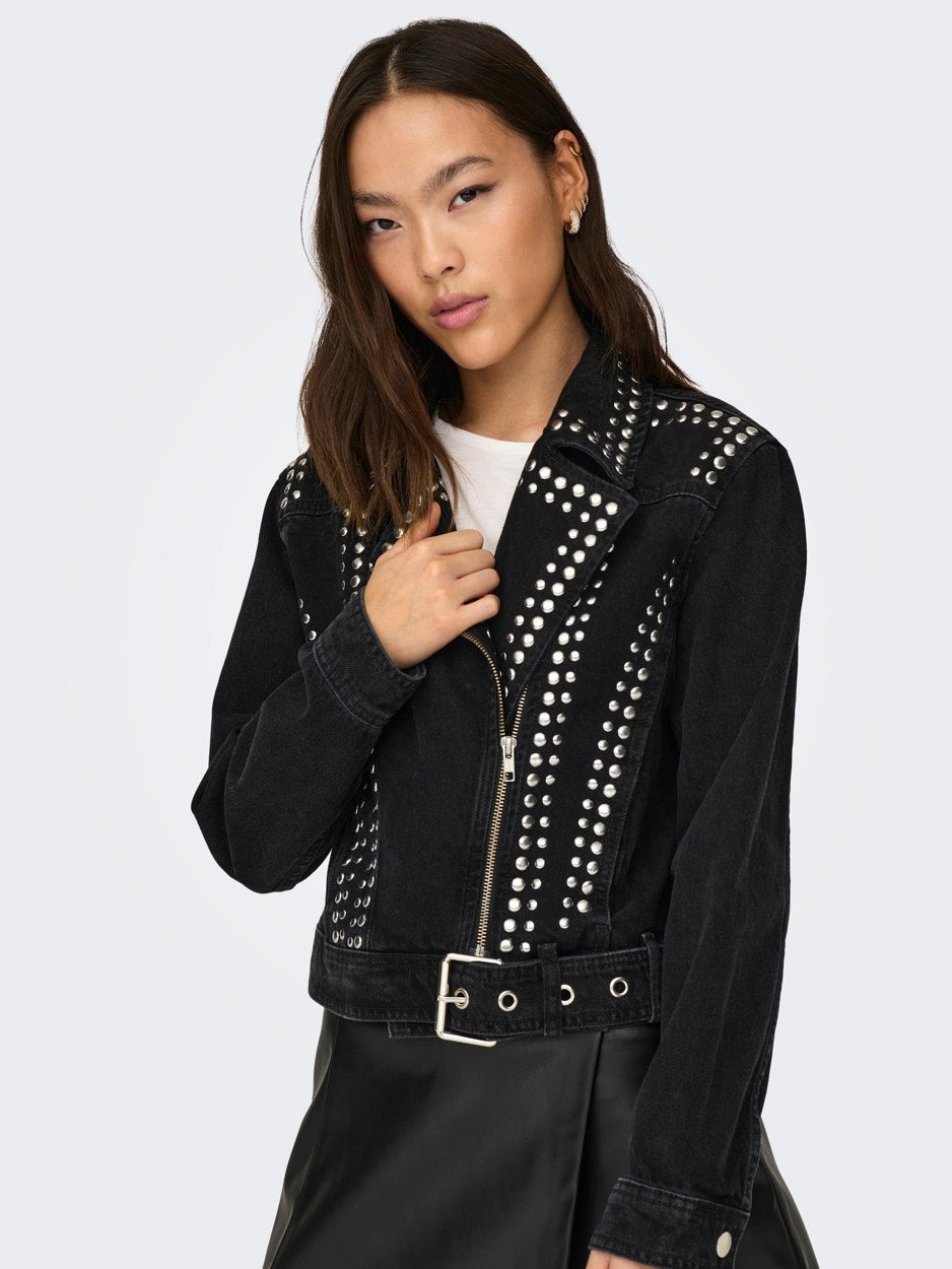 Onlgilla Ls Stud Dnm Biker Jacket C - Black Denim