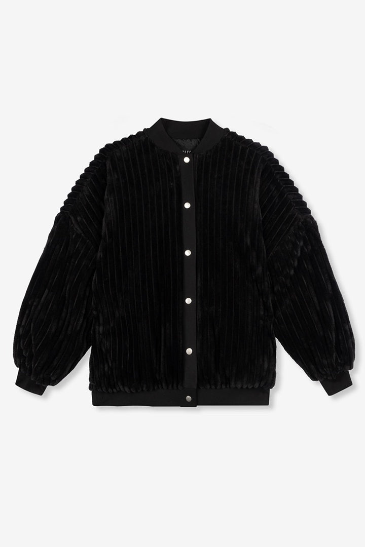 Ladies Woven Rib Bomber Jacket - Zwart