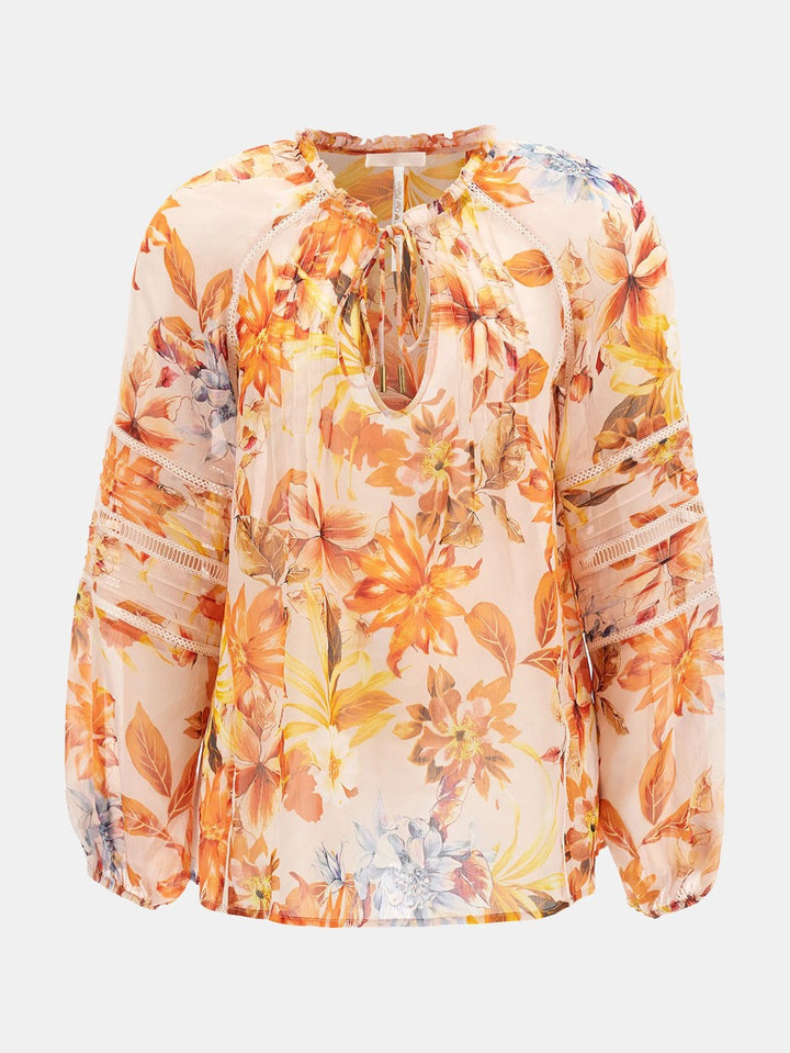 Ls Gilda Trim Top - Oranje Dessin