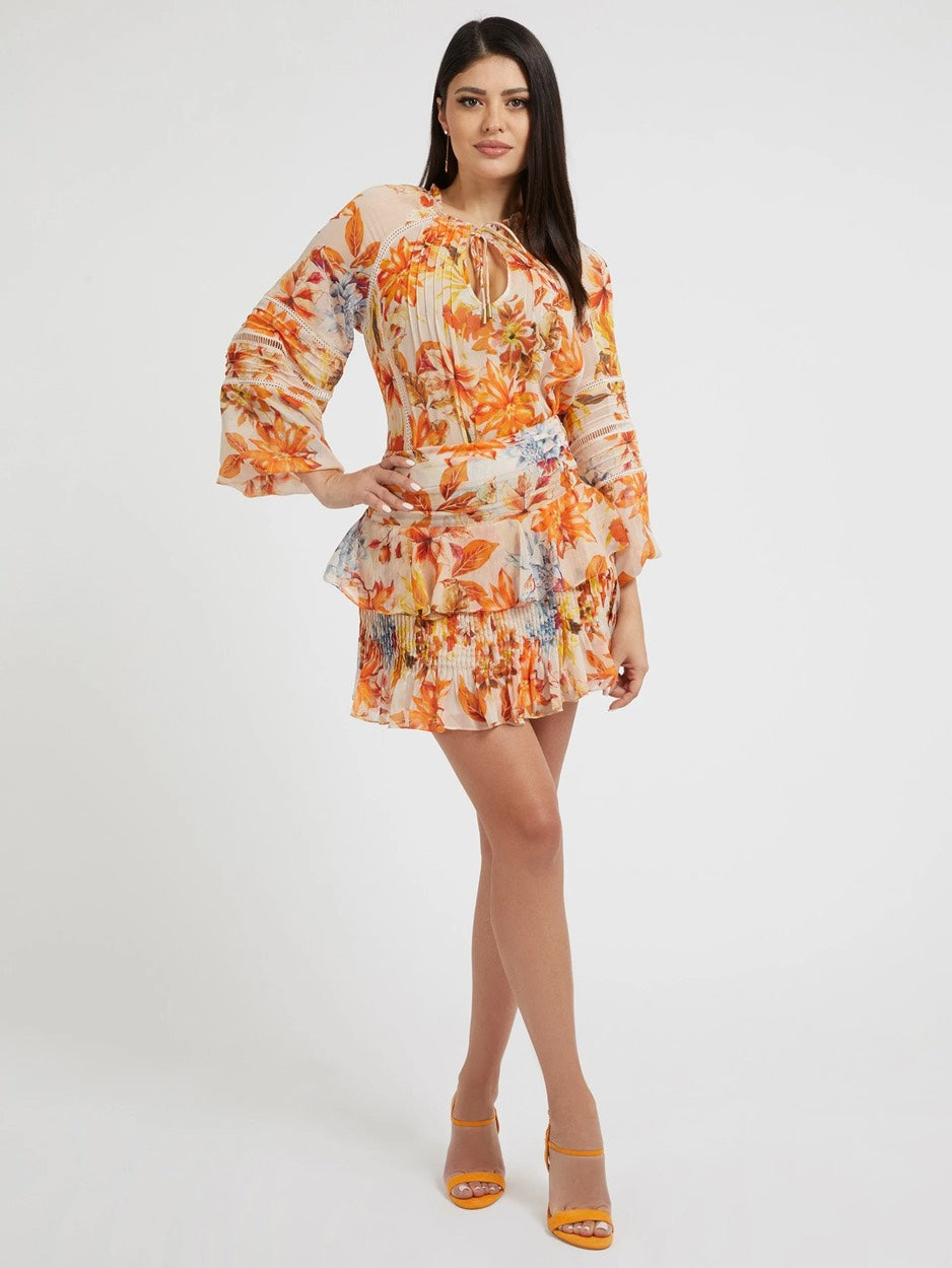 Ls Gilda Trim Top - Oranje Dessin