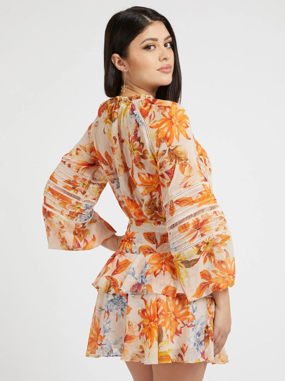 Ls Gilda Trim Top - Oranje Dessin