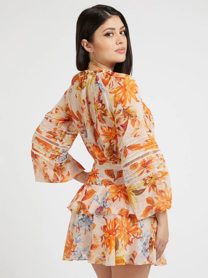 Ls Gilda Trim Top - Oranje Dessin