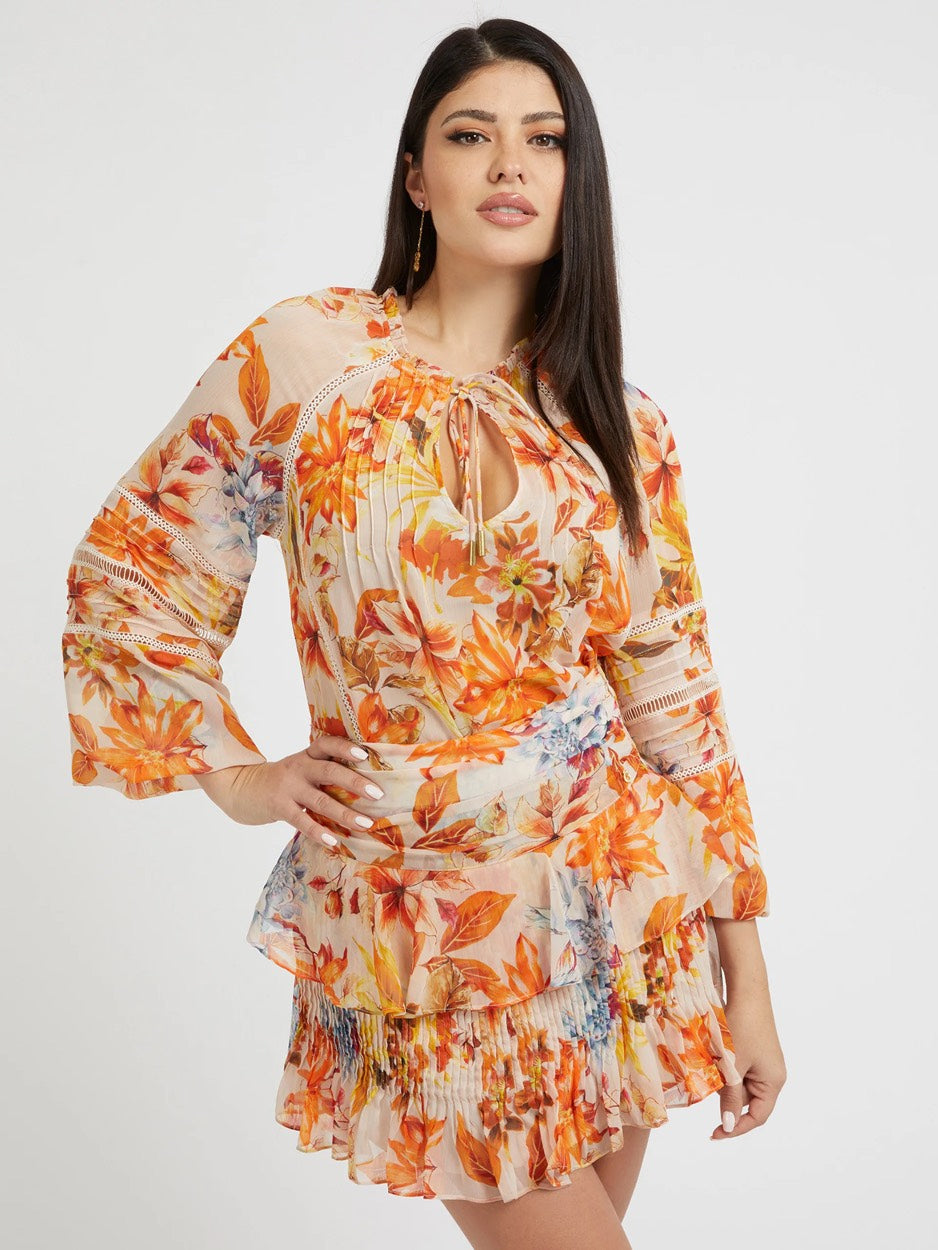 Ls Gilda Trim Top - Oranje Dessin