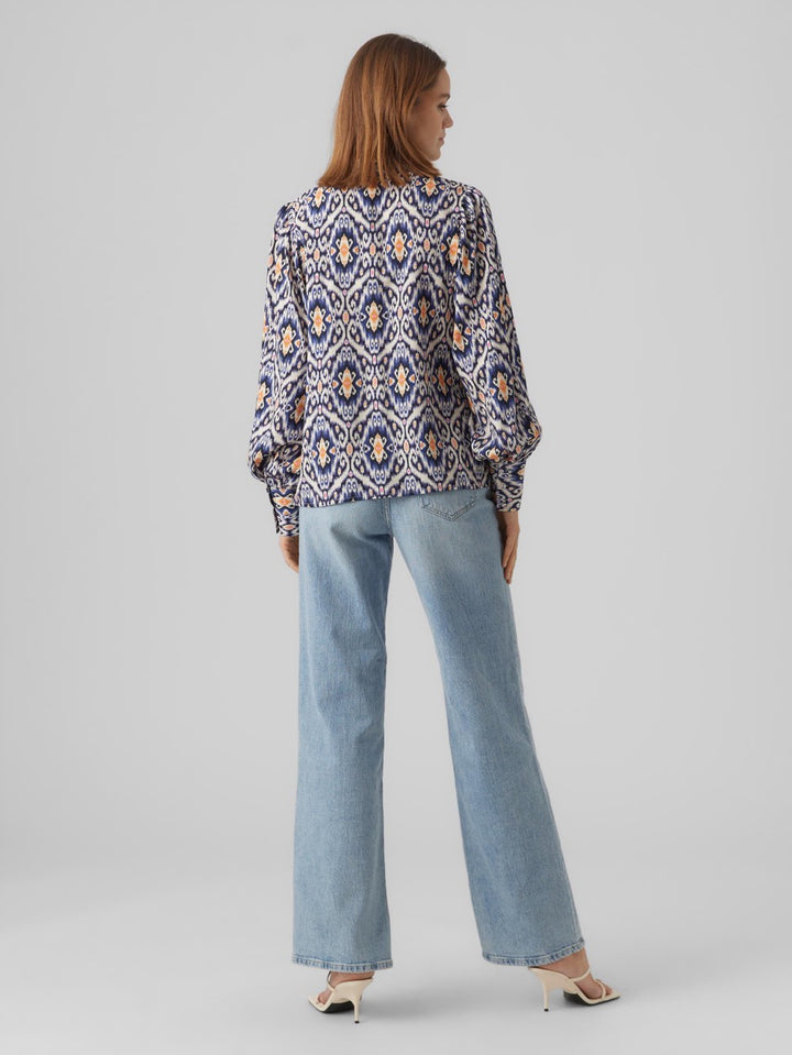Vmsifa L/s Shirt Wvn Lcs - Blauw Dessin