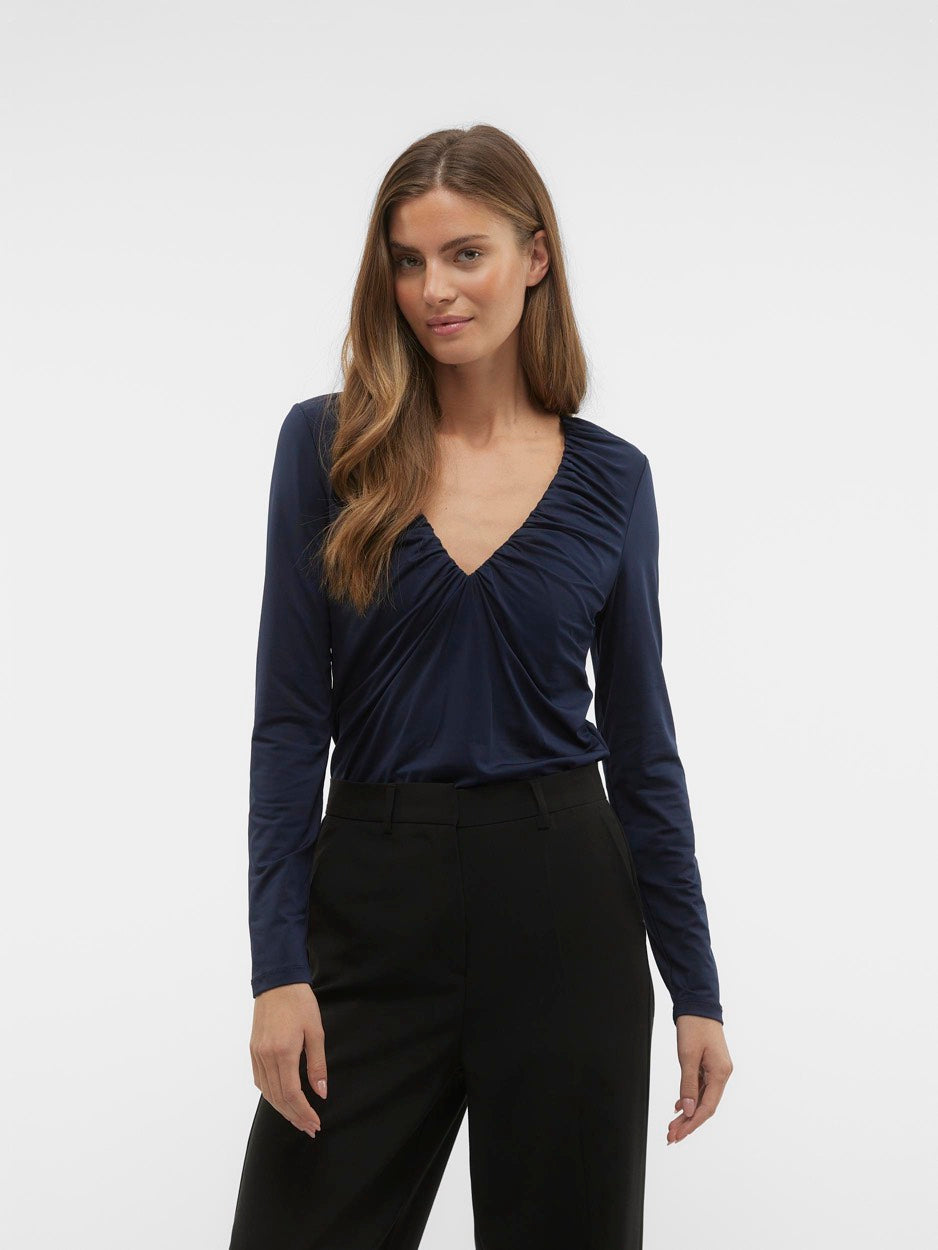 Vmhanna Bianca Ls V-neck Top Jrs Po - Navy