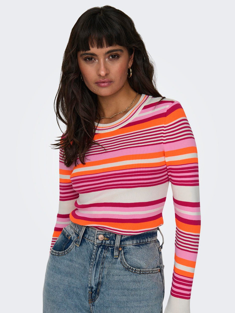 Onlmeleka Ls O-neck Stripe Cc Knt - Roze Dessin