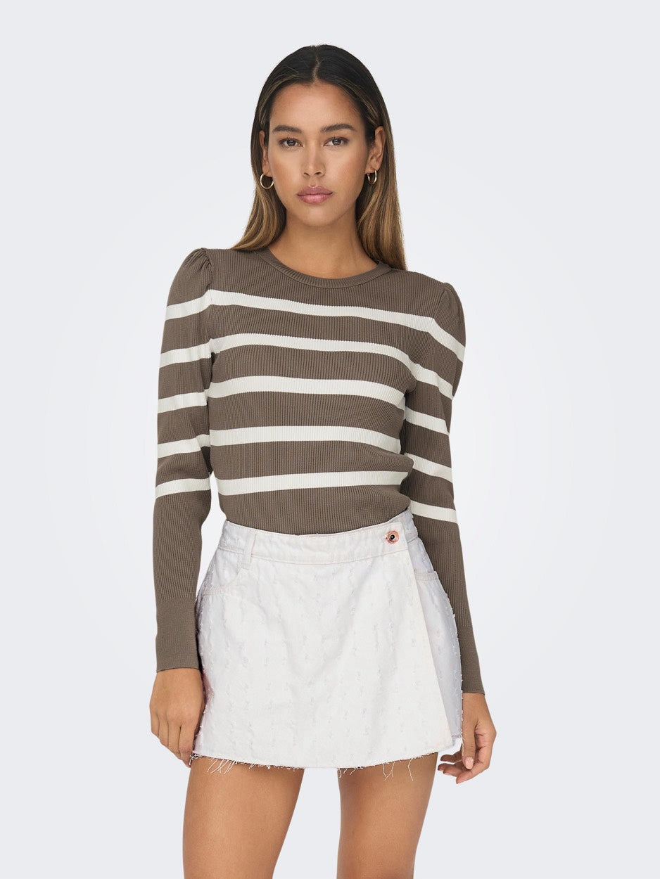 Onlsally Ls Puff Pullover - Bruin Dessin