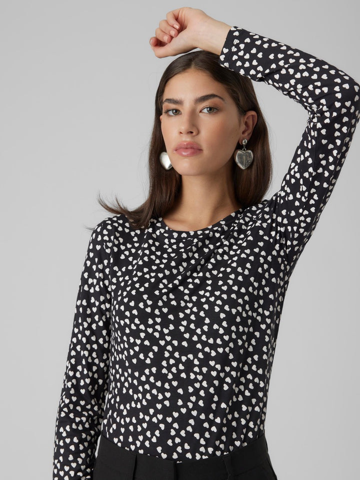 Vmvica Ls O-neck Top Jrs - Zwart Dessin