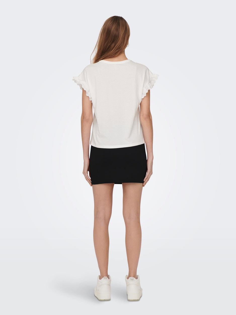 Onliris S/s Emb Top Jrs Noos - Off-white