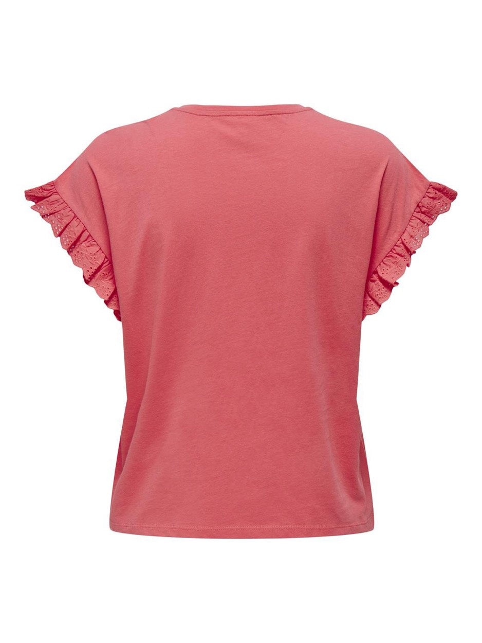 Onliris S/s Emb Top Jrs Noos - Koraal Rood