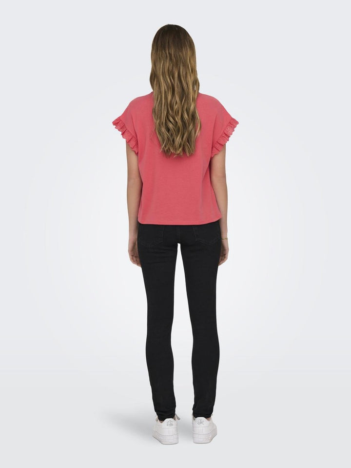 Onliris S/s Emb Top Jrs Noos - Koraal Rood