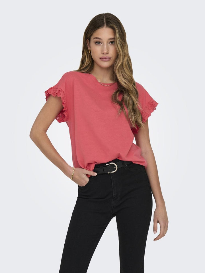 Onliris S/s Emb Top Jrs Noos - Koraal Rood