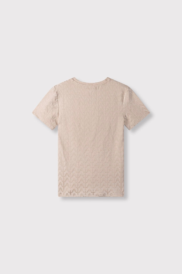 Ladeis Knitted A Jaquard T-shirt - Taupe