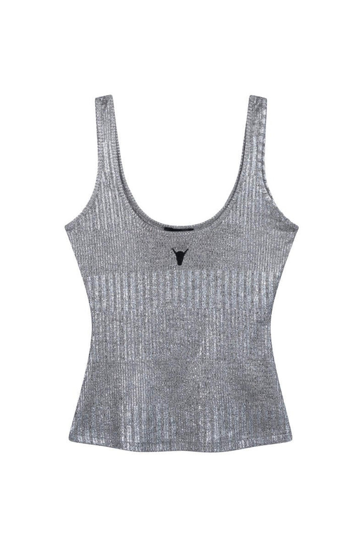 Ladies  Knitte Voile Tack Top - Zilverkleurig