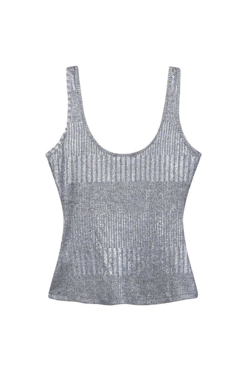 Ladies  Knitte Voile Tack Top - Zilverkleurig