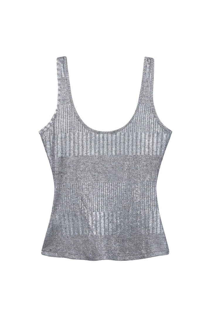 Ladies  Knitte Voile Tack Top - Zilverkleurig