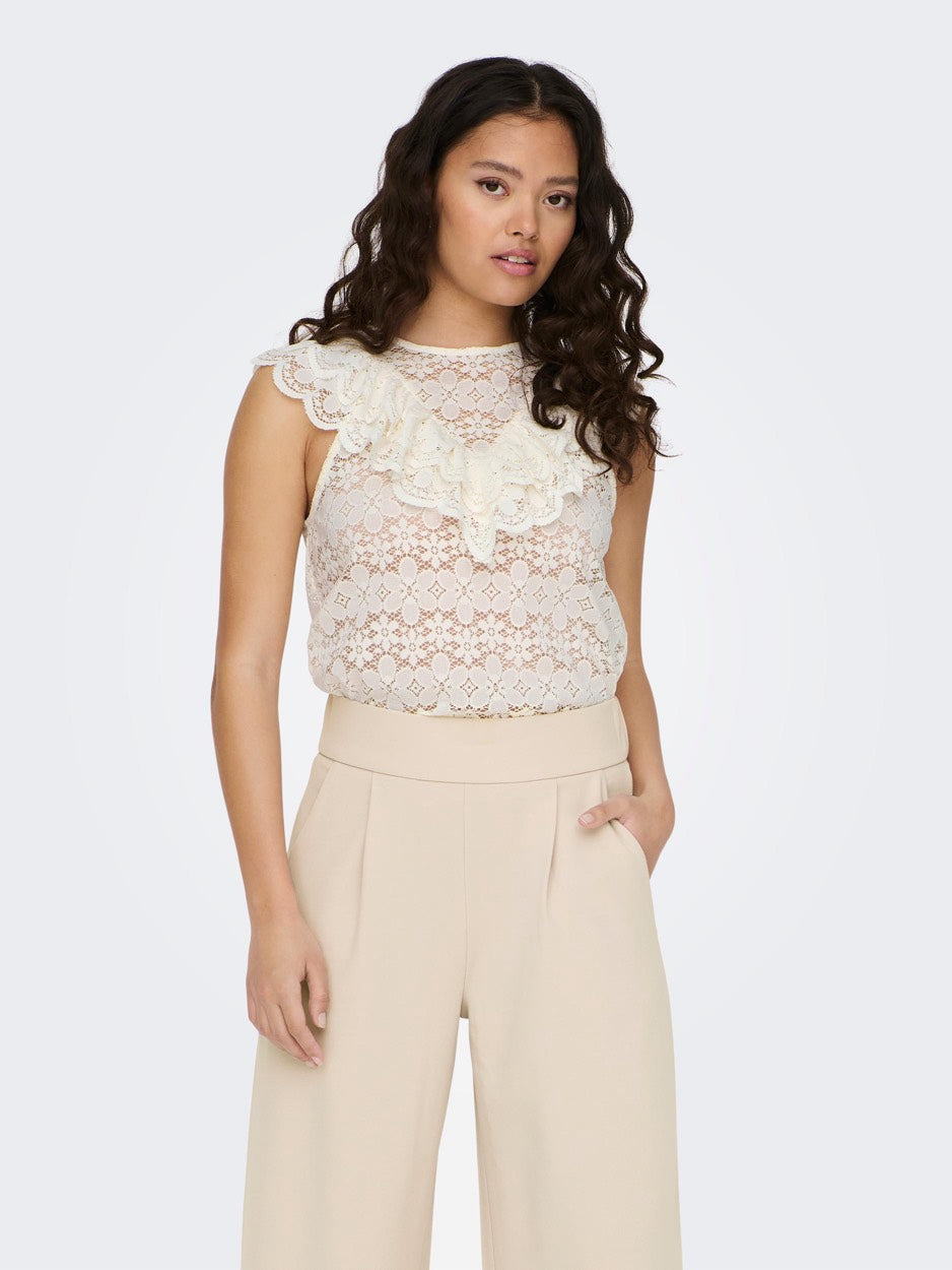 Jdyblond S/l Yoke Lace Top Jrs - Off-white