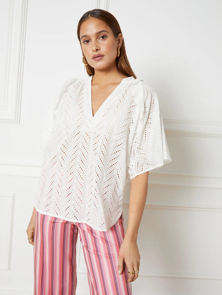 Missy Ladies Woven Short Sleeve Top - Off-white