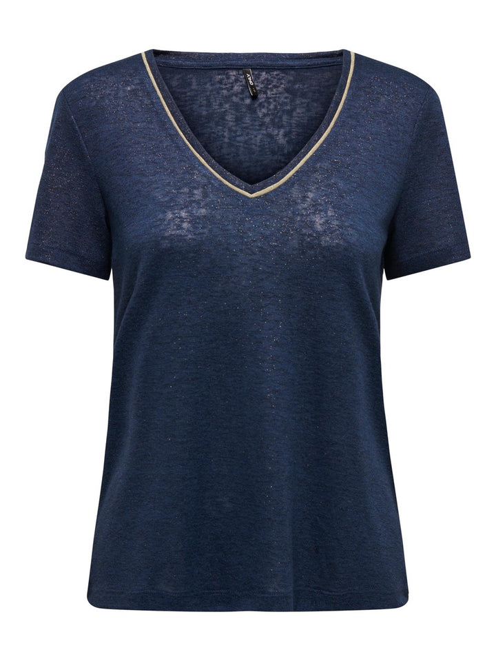 Onldorit S/s V-neck Shine Top Jrs - Blauw Dessin