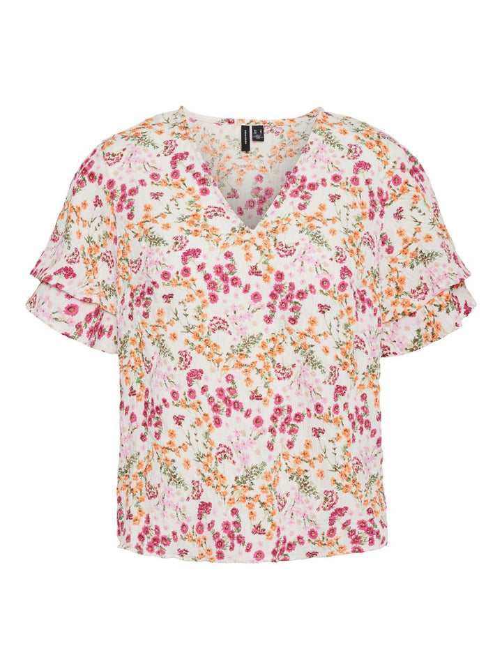 Vmutilla S/s V-neck Top Wvn Btq - Roze Dessin