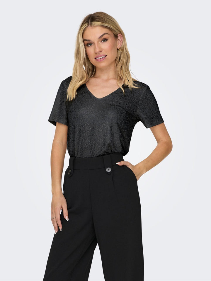 Onlilsa S/s Shine V-neck Top Jrs - Zwart Dessin