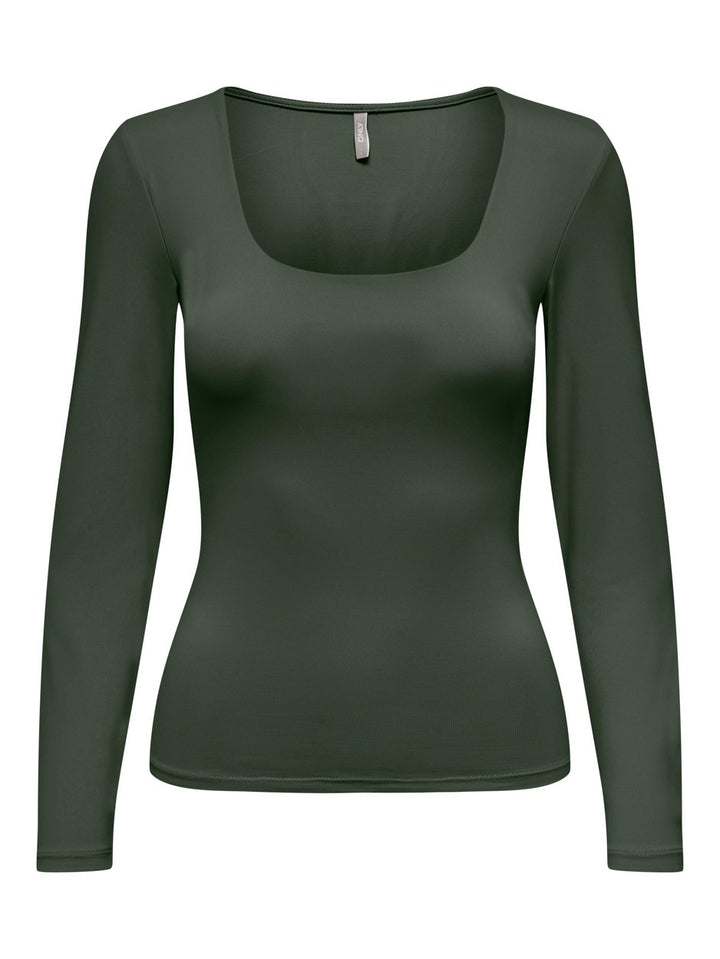 Onlea L/s Deep Neck Top Jrs Noos - Donkergroen