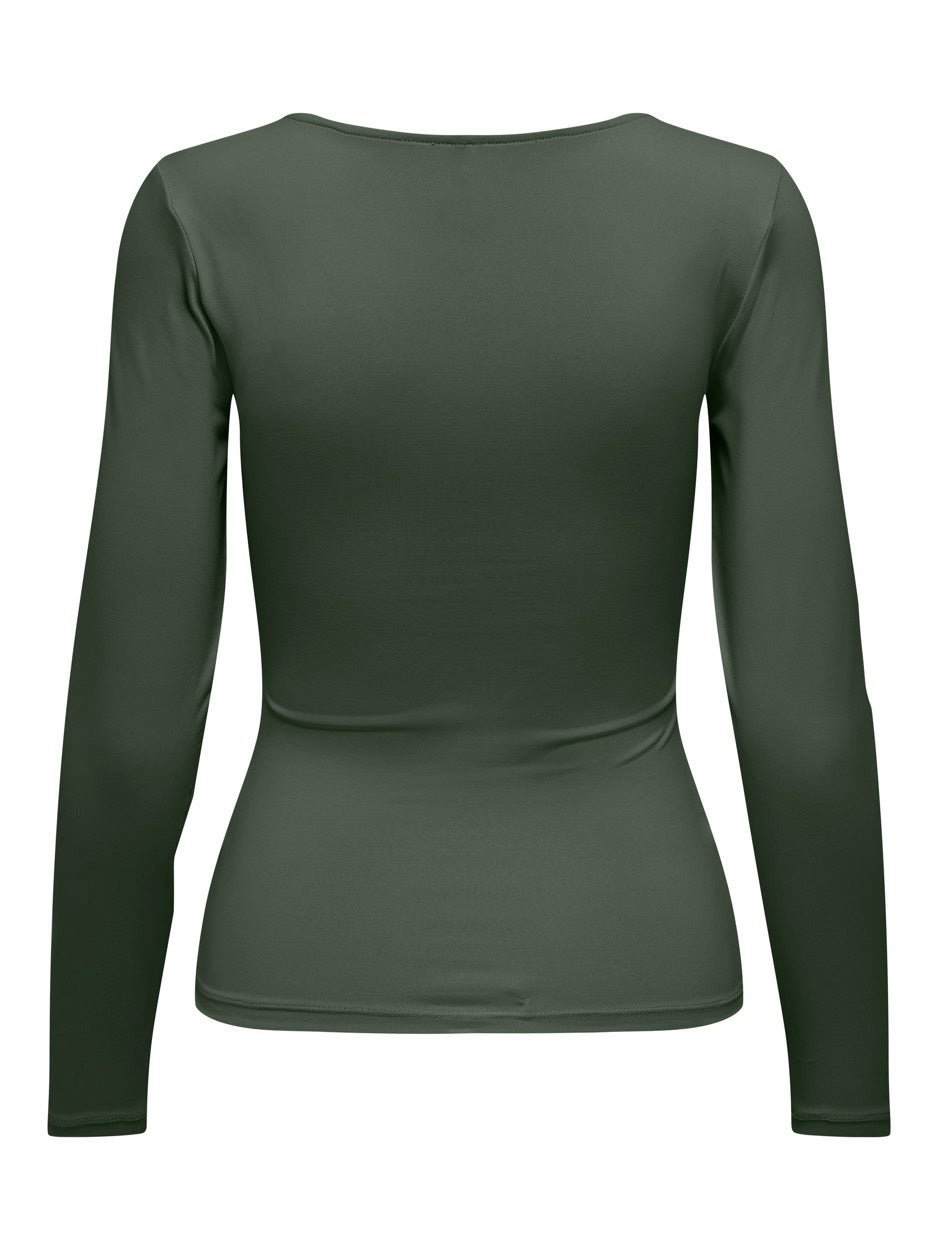 Onlea L/s Deep Neck Top Jrs Noos - Donkergroen