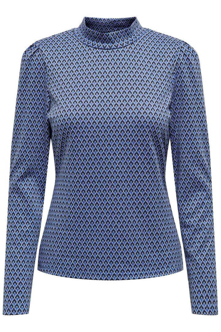 Onlalia L/s High Neck Puff Top Cs J - Blauw Dessin