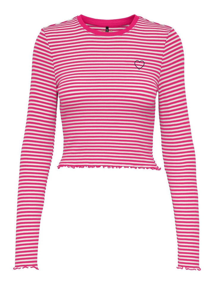 Onlmaja L/s Cropped Stripe Top Cc J - Roze Dessin