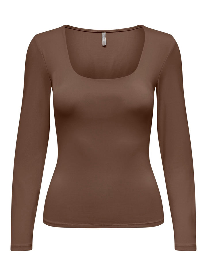 Onlea L/s Deep Neck Top Jrs Noos - Bruin