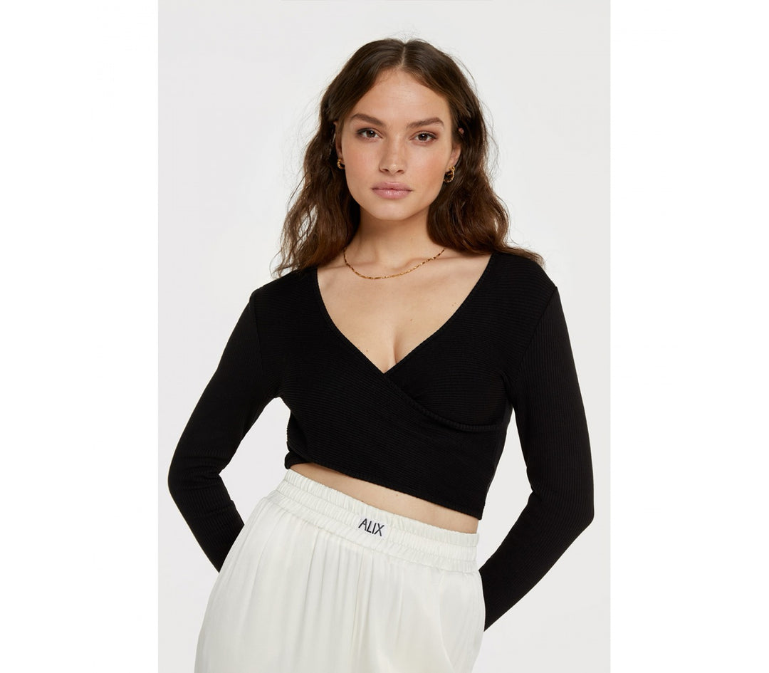 Fake Wrap Crop Top - Zwart