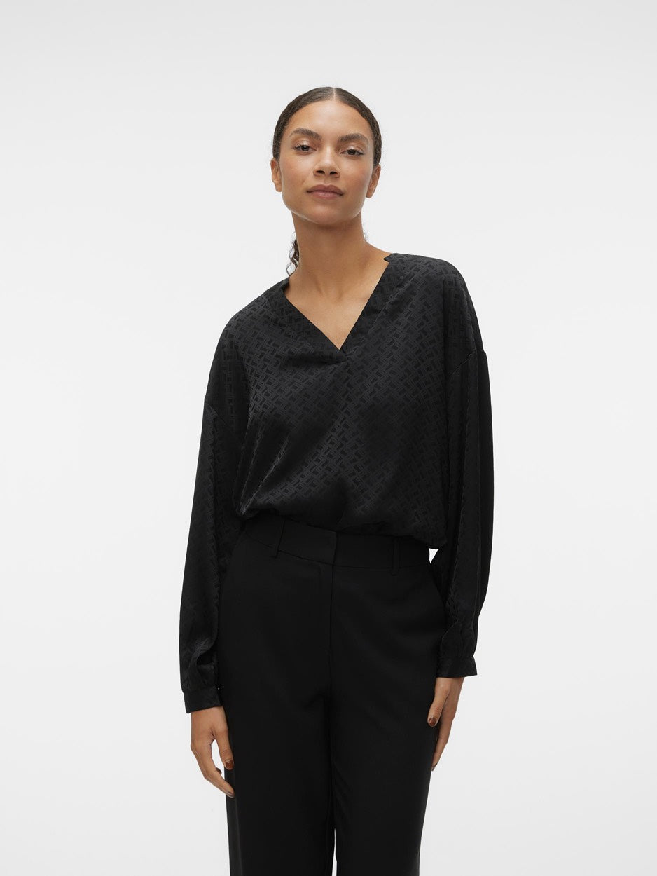 Vmelisa 3/4 V-neck Top Wvn Btq - Zwart