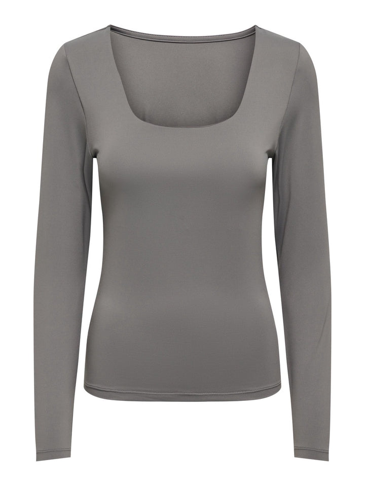 Onlea L/s Deep Neck Top Jrs Noos - Steel