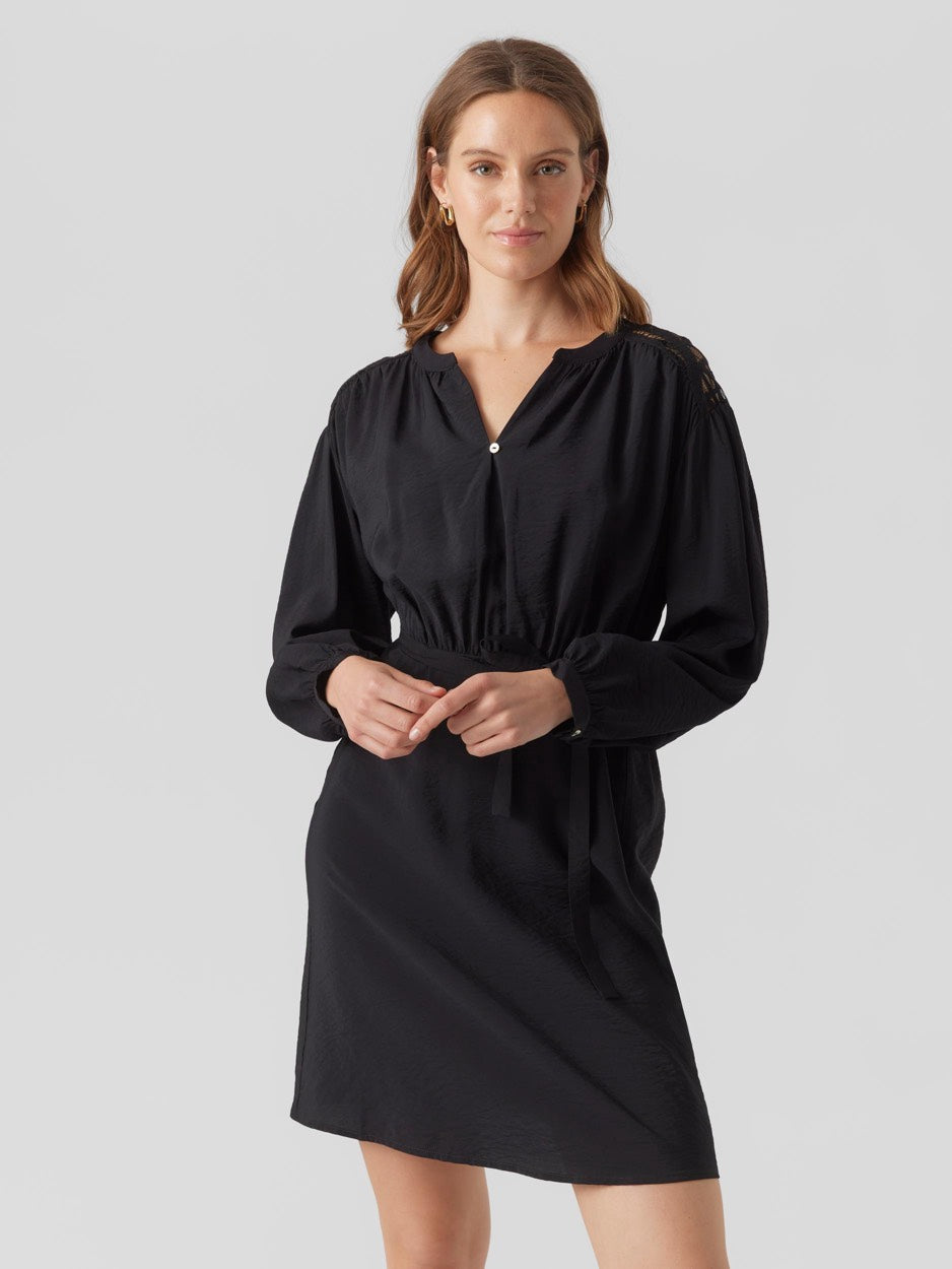 Vmayoe L/s V-neck Abk Dress Wvn Btq - Zwart