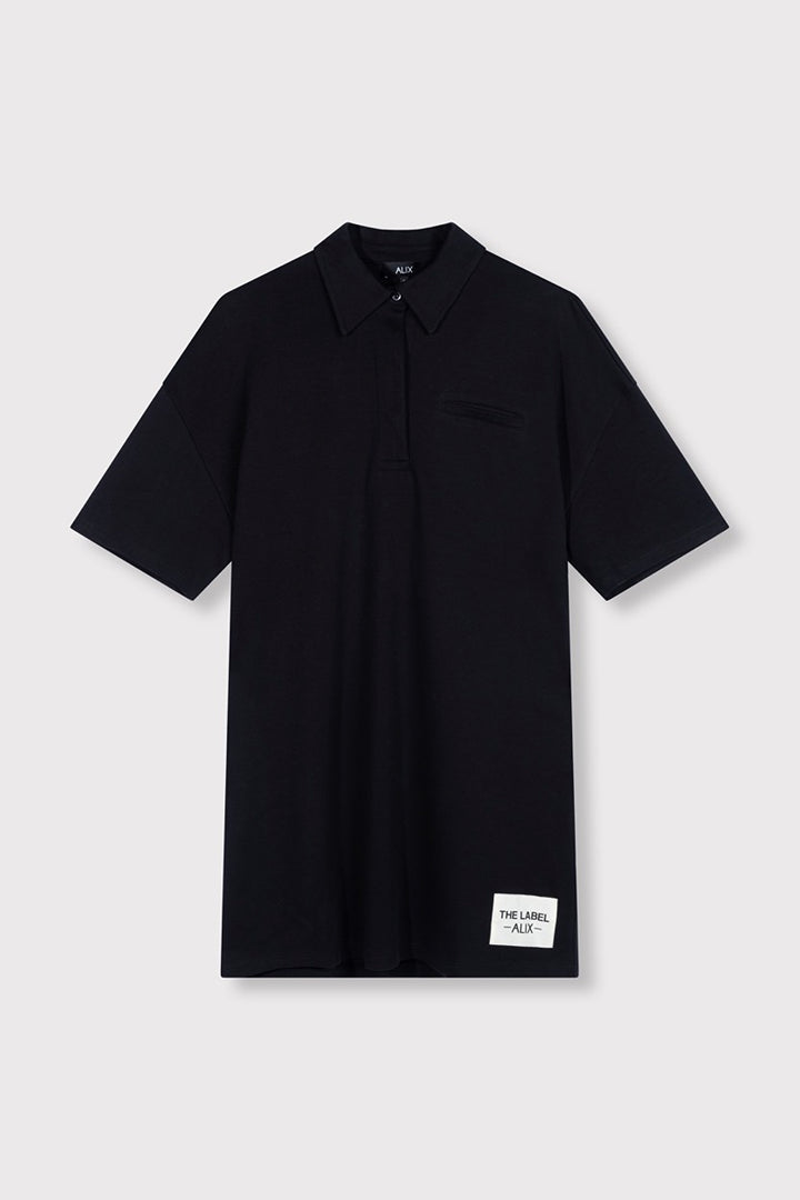 Ladies Knitted Polo Dress - Zwart