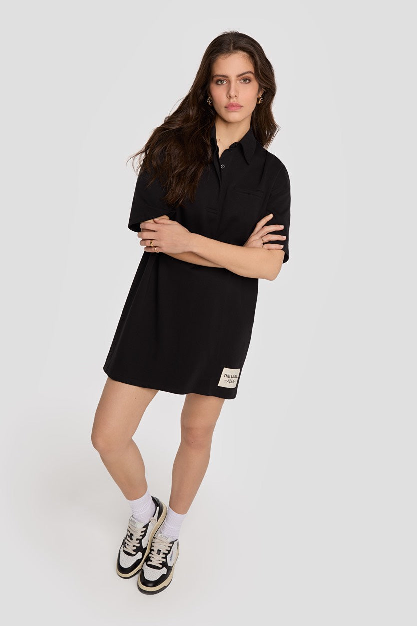 Ladies Knitted Polo Dress - Zwart