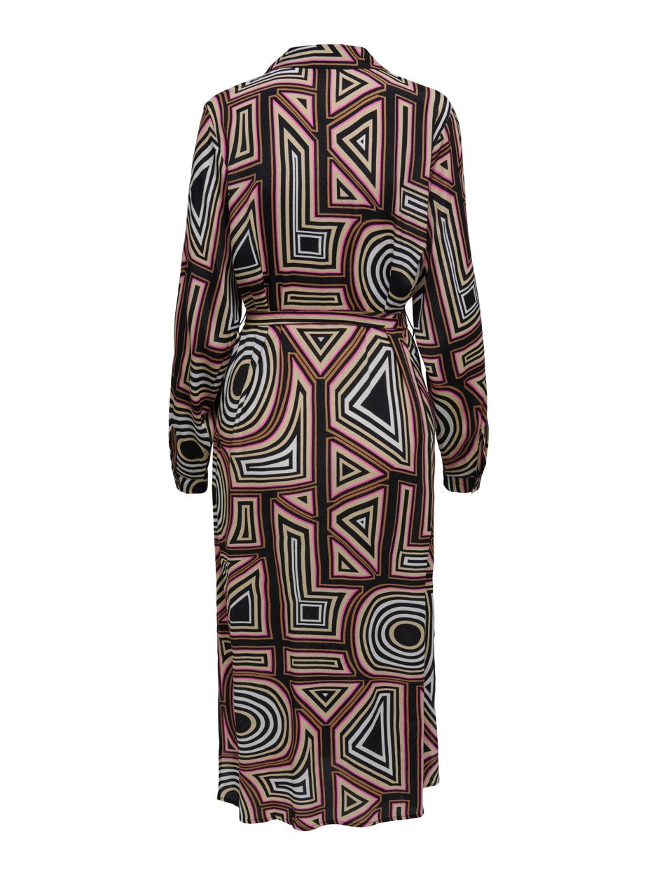 Onlmendes L/s Midi Shirt Dress Ptm - Zwart Dessin