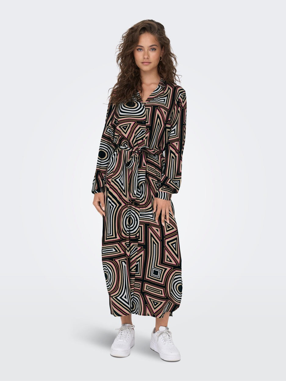 Onlmendes L/s Midi Shirt Dress Ptm - Zwart Dessin