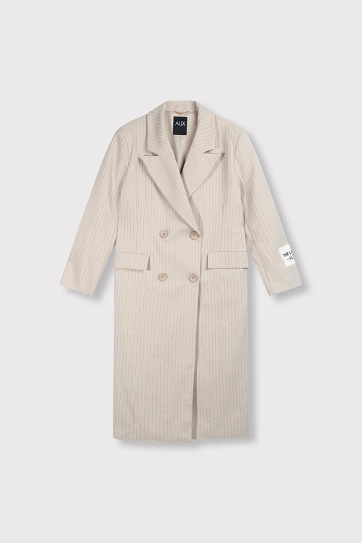 Ladies Woven Pin Stripe Coat - Zand Dessin