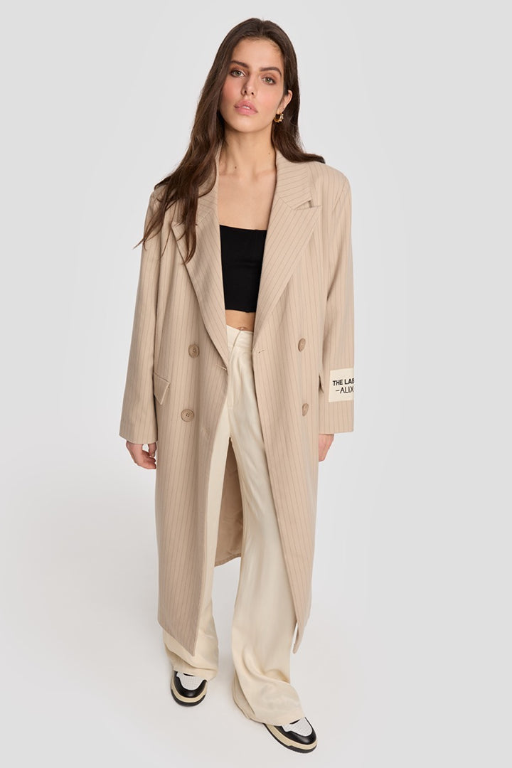 Ladies Woven Pin Stripe Coat - Zand Dessin