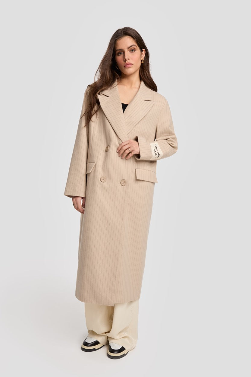 Ladies Woven Pin Stripe Coat - Zand Dessin