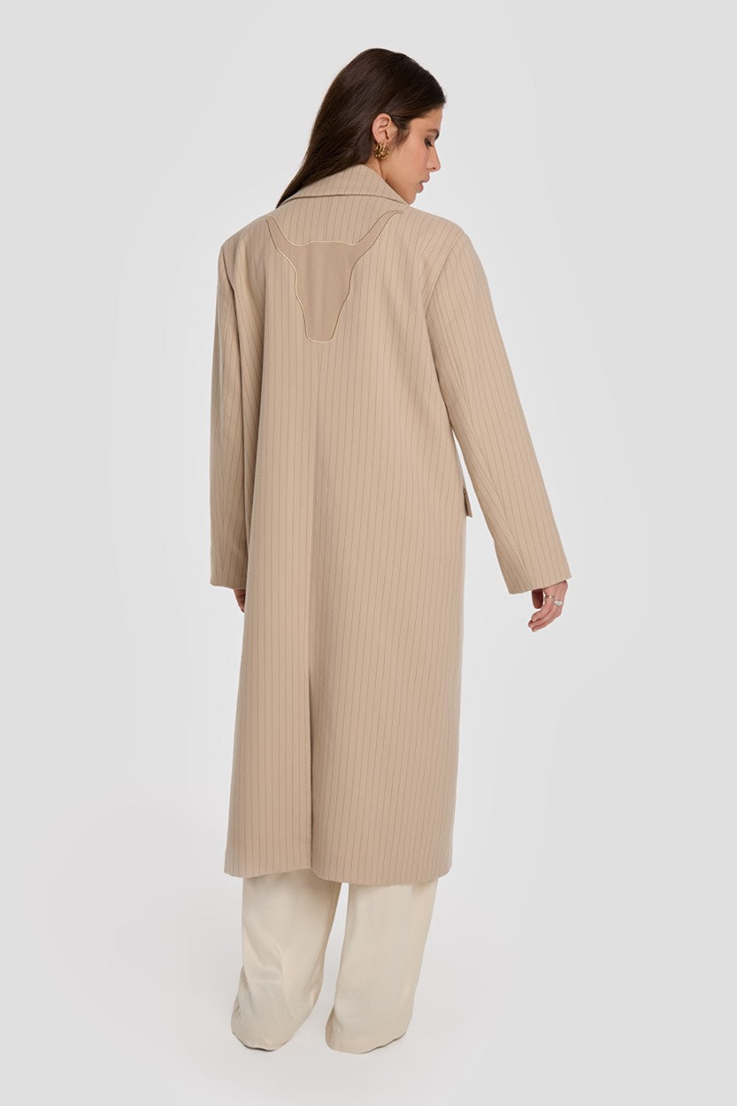 Ladies Woven Pin Stripe Coat - Zand Dessin
